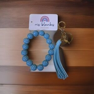 RCS Blanks Key Holder with Blue Tassel and Wooden Round Charm w/ Wooden Bracelet